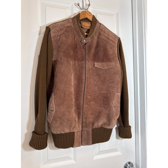 Vintage Richman Men's Chocolate Suede Knit Jacket Full Zip Front Sz Large Unisex - Picture 2 of 9